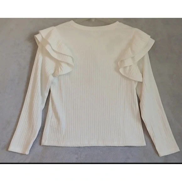 Nicole Miller‎ Women's Long Sleeve Ivory Pullover Flutter Accent Sweater Top XL - Picture 9 of 9